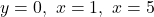 y= 0, \ x=1, \ x=5